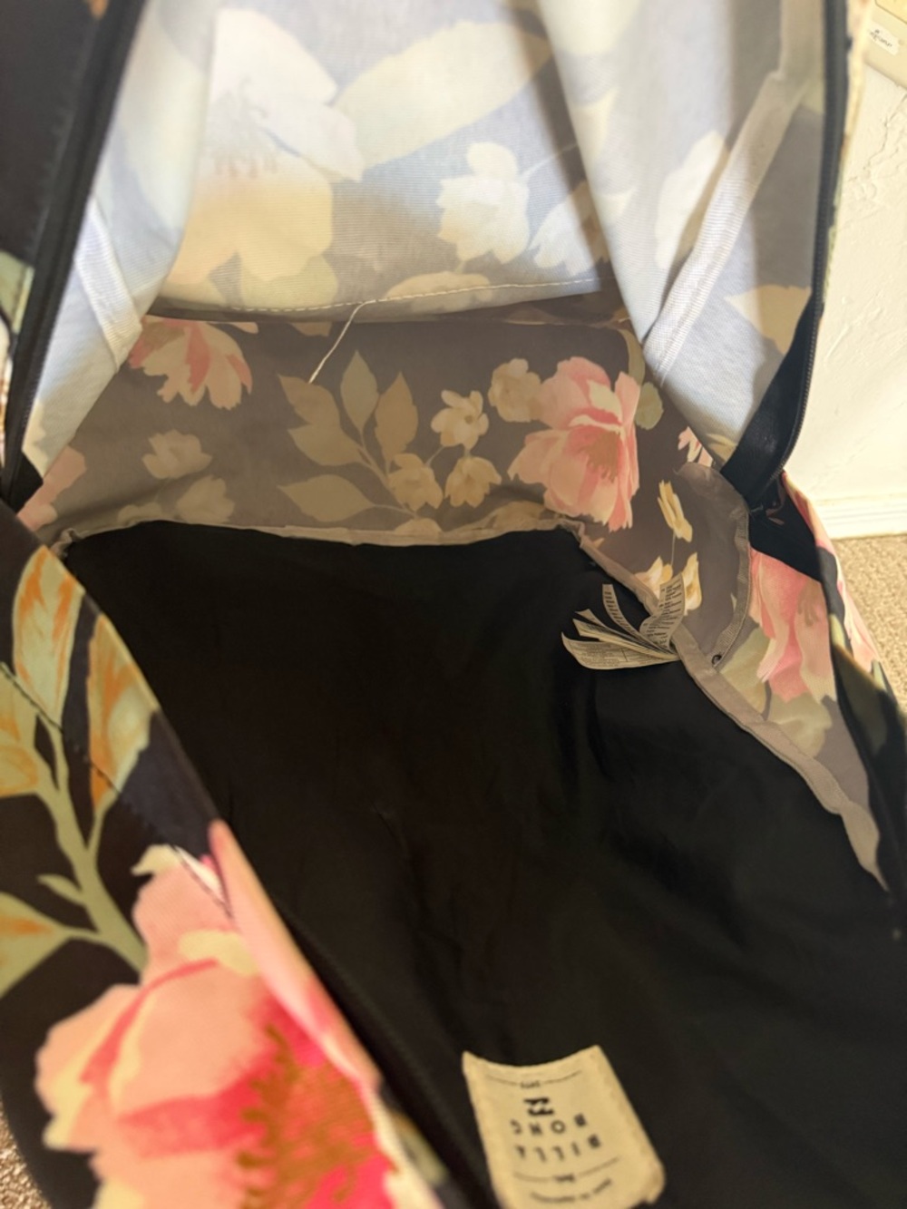 Gently Used Billabong Floral Black Canvas Backpack - Picture 4 of 5